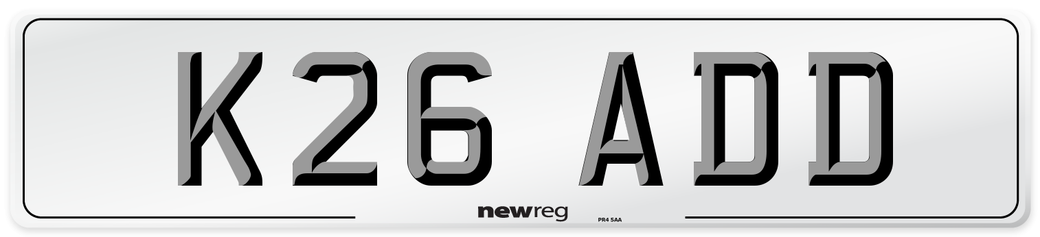 K26 ADD Number Plate from New Reg
